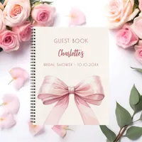 Guest book Bridal Shower pink bow cream beige