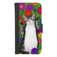 Funny Abstract Black and Gray Whimsical Cat iPhone 8/7 Wallet Case