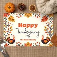 Autumn Folk Art Turkey Thanksgiving Paper Placemat