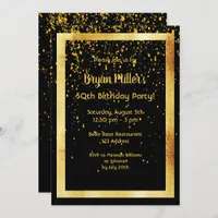 50th birthday party on black with faux gold frame invitation