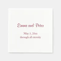 "Through All Eternity" Red Text Names and Date Napkins