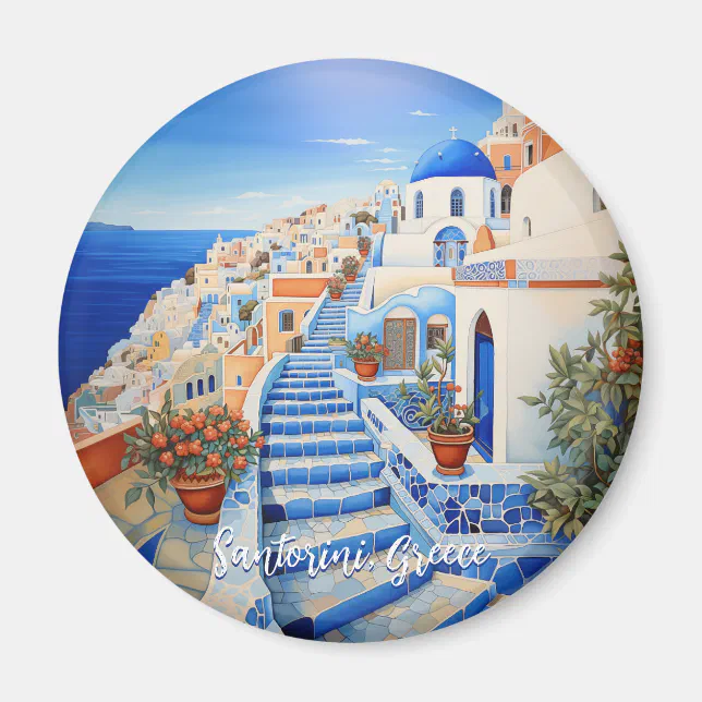 Santorini Island Illustration | Travel Art Magnet