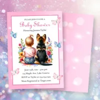 A Baby Girl and her Puppy Pink Baby Shower   Invitation