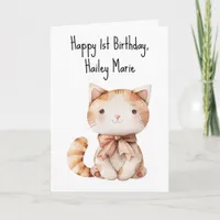 Personalized First Birthday Stuffed Toy Cat  Card