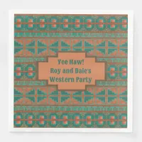 Southwest Teal Copper Geometric Personalized Paper Dinner Napkins