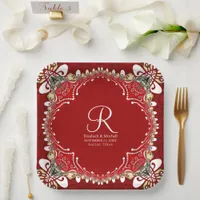 Red Bohemian Batik Monogram Wedding