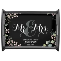 Black Floral Mr and Mrs Personalized Wedding Gift Serving Tray