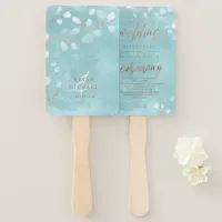 Watercolor Snowdrops Wedding Teal/Copper ID726 Hand Fan