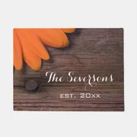 Rustic Orange Daisy and Barn Wood Doormat