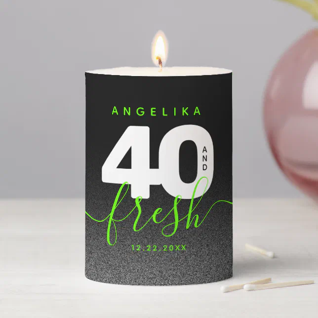 Modern Girly Bright Green 40 and Fresh Pillar Candle