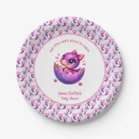 "Hatching Soon" Pink Dinosaur Baby Shower Paper Plates
