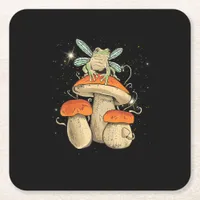 Cute Cottagecore Aesthetic Mushroom Frog Goblincor Square Paper Coaster