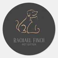 Rose Gold And Charcoal Modern Minimalist Pet Logo Classic Round Sticker