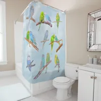 Lots of colorful parakeets - cute little birds   shower curtain