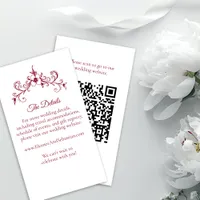 Elegant Vintage Romance Burgundy QR Code Wedding Enclosure Card