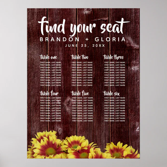 Rustic Autumn Sunflowers on Fence Wedding Poster