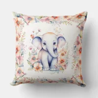 Baby Photo, Name and Birth Date Elephant Themed Throw Pillow