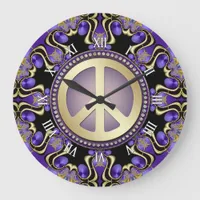 Purple PEACE Gold Royal Geometry Mandala Large Clock