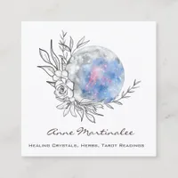 Floral Moon Square Business Card