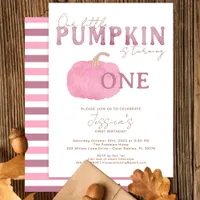 Pink Fall Pumpkin 1st Birthday Party Invitation