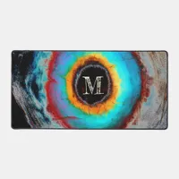 Ethereal Cosmic Eye Monogram Vibrant Abstract Art Desk Mat