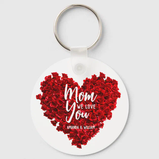 Red Roses Heart Love You Mom Mother's Day Keychain