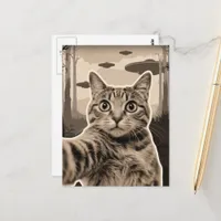 Sepia Kitty and UFOs Postcard