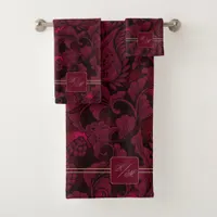 Paisley Garden Floral Monogram Burgundy/Gold ID750 Bath Towel Set