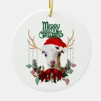 Goat Christmas Beautiful LaMancha Kid in Antlers Ceramic Ornament