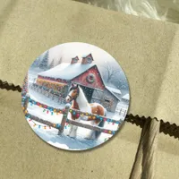 Beautiful Horse on a Christmas Farm Classic Round Sticker