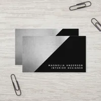 Simple Modern Black Silver Geometric Brushed Metal Business Card