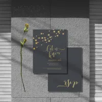 Modern String Lights Wedding RSVP Gold ID585