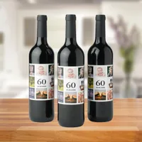 60th birthday party photo collage guy wine label