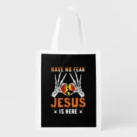 Jesus Is Heart Skeleton Hand Minimal Design Grocery Bag
