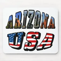 Arizona Picture and USA Flag Text Mouse Pad
