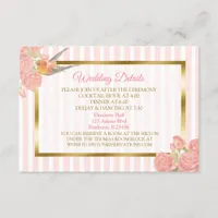 Pink and Gold Flowers and Bird Wedding Detail Card