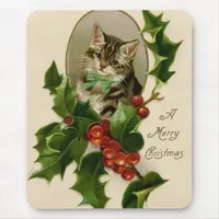 Vintage Christmas Cat Mouse Pad