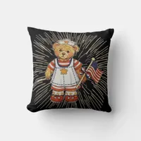 Vintage Nurse Bear with Modern White Fireworks Throw Pillow