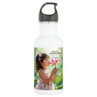 Little Girl Smelling a Pink Rose Personalized Stainless Steel Water Bottle