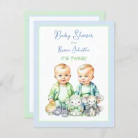 Blue and Green Twin Boys Baby Shower Invitations