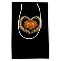 Skeleton Hands Heart With Pumpkin Cute Spooky Hall Medium Gift Bag