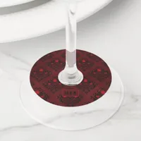 Vintage Red Gothic Wedding Rose Damask Pattern Wine Glass Tag