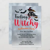 Feeling Witchy Bats Moon Gray Sky Halloween Party Invitation