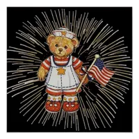 Vintage Nurse Bear Modern White Fireworks Value Poster