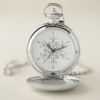Elegant Silver Glitter Snowflake Christmas Holiday Pocket Watch