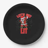 Let's Get Lit Drinking Santa Hat Dabbing Christmas Paper Plates