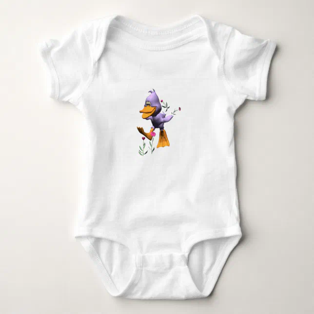 Cute Happy Cartoon Duck Running Through Flowers Baby Bodysuit