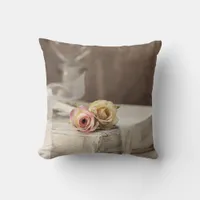 Rustic Shabby Rose Still Lif Throw Pillow