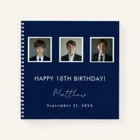 Guest book birthday navy blue white photo name