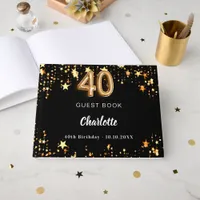 40th Birthday black gold stars Guest Book